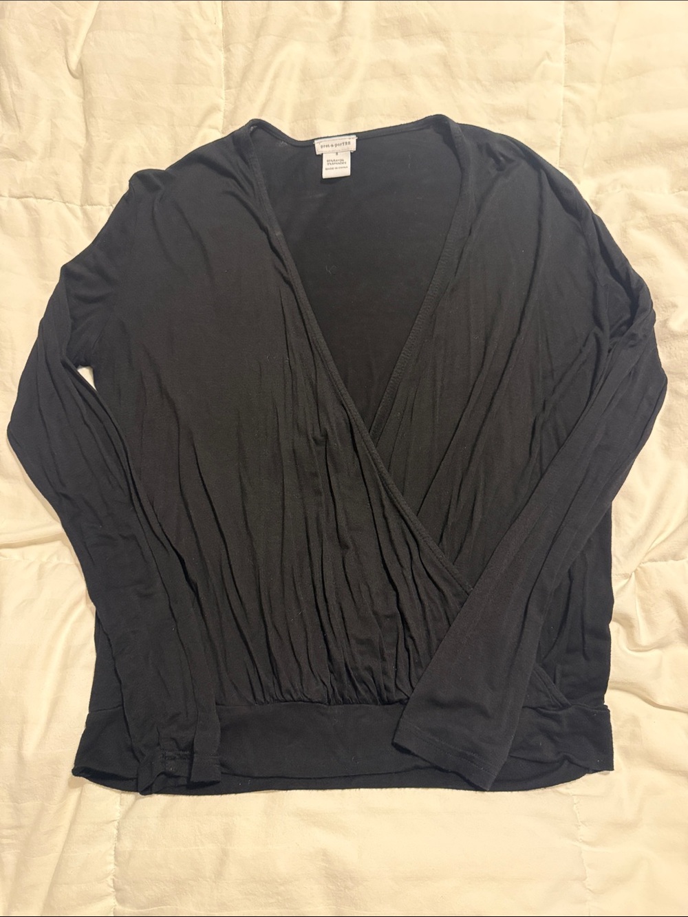Pret-a-porTEE- Black Surplice Long-Sleeve Top - Small
